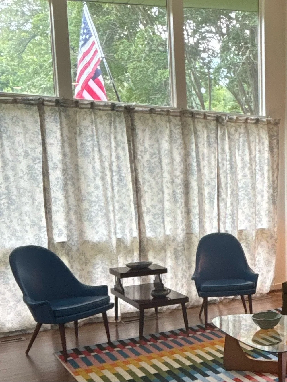 Blue and white floral floor length curtains (set of 2)